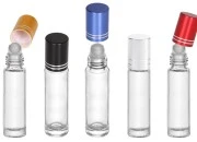 Staklena providna roll-on bočica 10mL sa staklenom kuglicom i zatvaračem u raznim bojama - 12 kom-grupa_slika