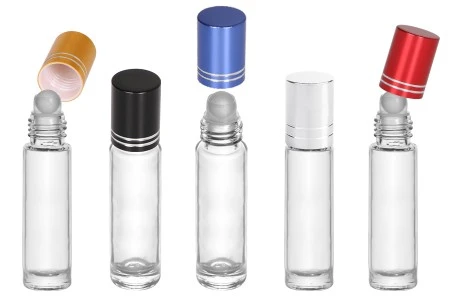 Staklena providna roll-on bočica 10mL sa staklenom kuglicom i zatvaračem u raznim bojama - 12 kom-6