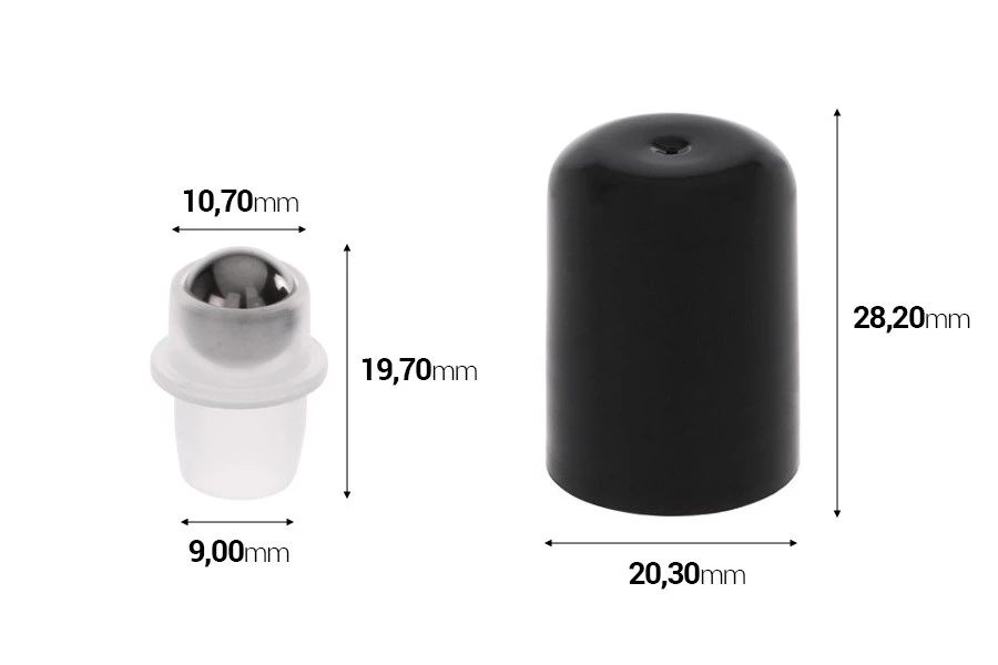 Metalna roll-on kuglica PP18 sa crnim plastičnim zatvaračem Metalna roll-on kuglica PP18 sa crnim plastičnim zatvaračem