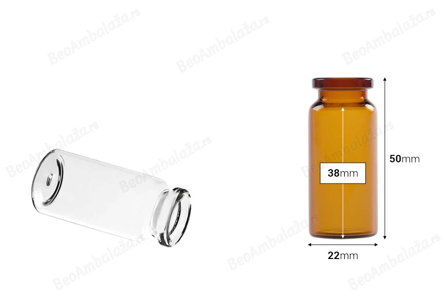 Staklena bočica 10mL karamel boje ili providna, za proizvode u farmaciji i homeopatiji, bez zatvarača - 12 kom-dimenzije_slike