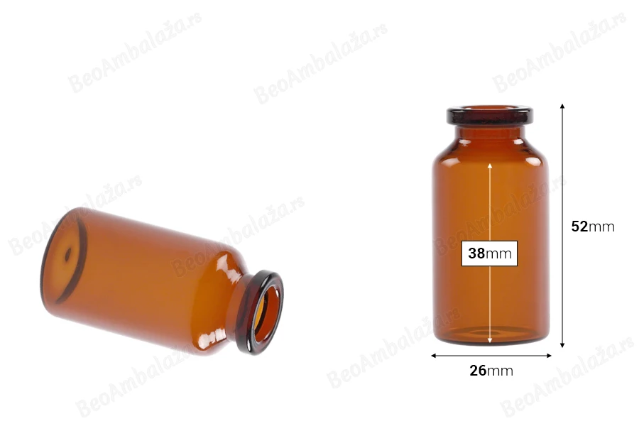 Staklena bočica 15mL karamel boje, za proizvode u farmaciji i homeopatiji, bez zatvarača - 12 kom-dimenzije_slike