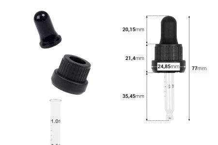 Pipeta od 10mL sa crnim i širokim sigurnosnim zatvaračem, oznakama za zapreminu i MAT ili sjajnom crnom gumicom - pojedinačno pakovanje-2