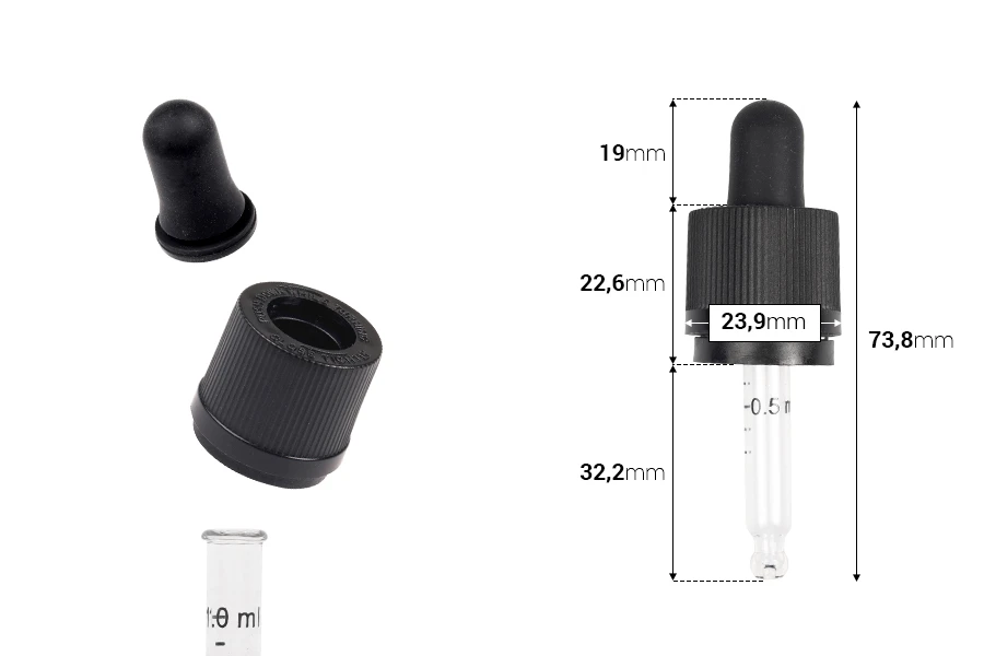 Pipeta od 10mL sa crnim CRC navojnim prstenom, oznakama za zapreminu i MAT crnom gumicom - pojedinačno pakovanje