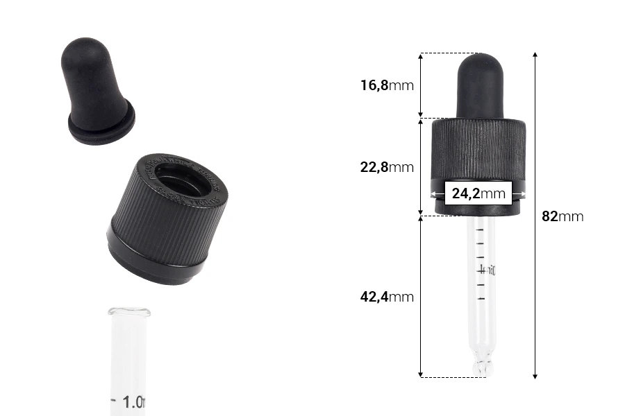 Pipeta od 15mL sa crnim CRC navojnim prstenom, oznakama za zapreminu i MAT crnom gumicom - pojedinačno pakovanje