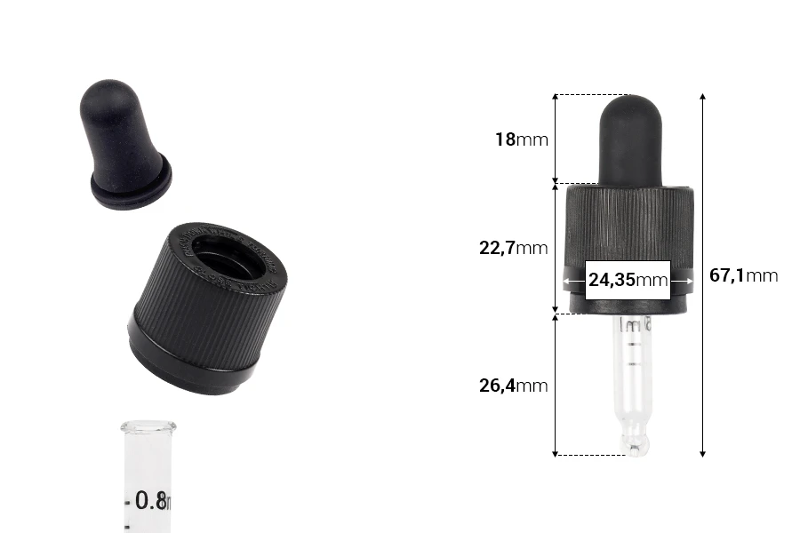 Pipeta od 5mL sa crnim CRC navojnim prstenom, oznakama za zapreminu i MAT crnom gumicom - pojedinačno pakovanje