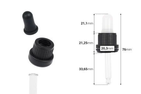 Pipeta od 10mL sa crnim širokim sigurnosnim zatvaračem, bez oznaka za zapreminu i crnom MAT ili crnom sjajnom gumicom - pojedinačno pakovanje-2