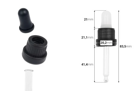 Pipeta od 15mL sa crnim širokim sigurnosnim zatvaračem, MAT crnom ili providnom gumicom i cevčicom bez oznaka za zapreminu - pojedinačno pakovanje-2