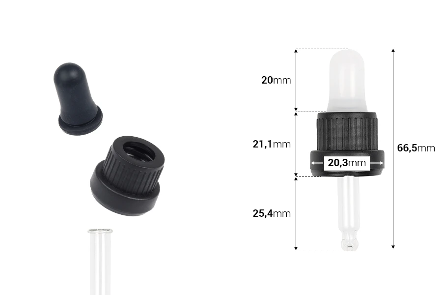 Pipeta od 5mL sa crnim širokim sigurnosnim zatvaračem, providnom ili MAT crnom gumicom i cevčicom bez oznaka za zapreminu - pojedinačno pakovanje