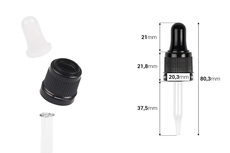 Pipeta od 15mL sa crnim i uskim sigurnosnim zatvaračem i crnom ili providnom gumicom - pojedinačno pakovanje Pipeta od 15mL sa crnim i uskim sigurnosnim zatvaračem i crnom ili providnom gumicom - pojedinačno pakovanje