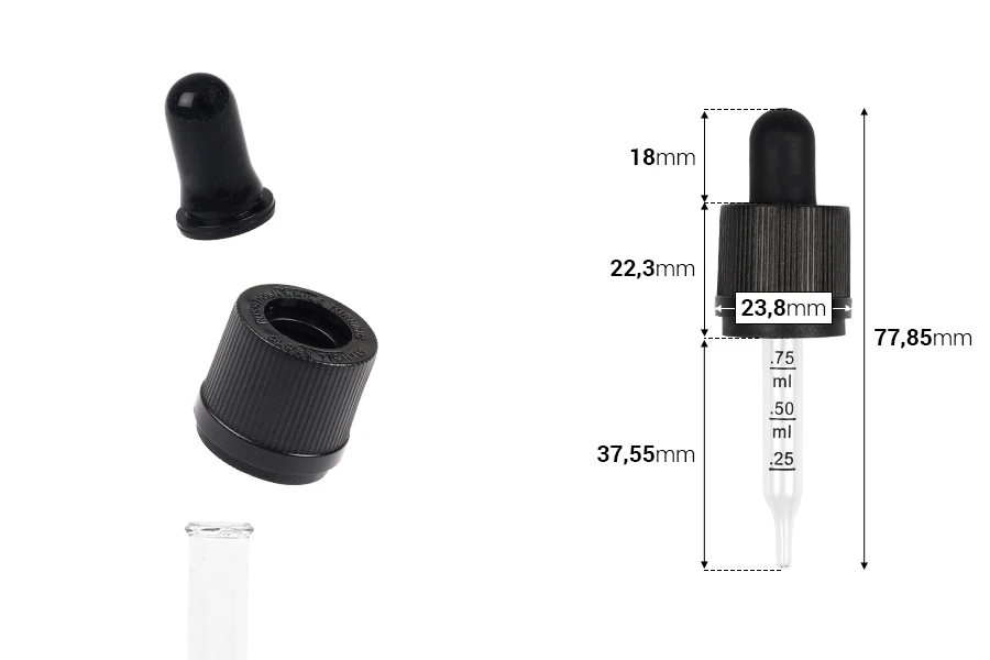 Pipeta od 15mL sa špicastim vrhom, sigurnosnim CRC zatvaranjem, mernim oznakama za zapreminu i MAT ili sjajnom crnom gumicom - pojedinačno pakovanje-dimenzije_slike