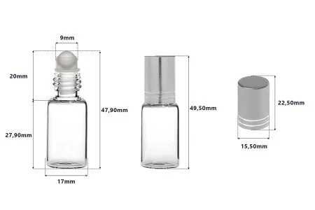 Staklena roll-on bočica 5mL sa staklenom kuglicom i zatvaračem u raznim bojama - 6 kom-2