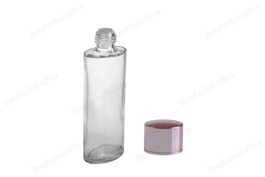 Staklena flašica za losion 100mL, sa roze aluminijumskim zatvaračem-