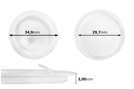 Plastični međupoklopac (PE) bele boje, visine 3,15 mm i prečnika 34,90 mm (mali prečnik: 29,70 mm) - 12 kom-slika_proizvoda