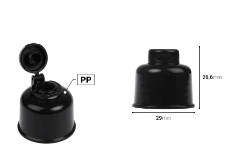 Plastični flip top zatvarač PP24 u crnoj boji-dimenzije_slike