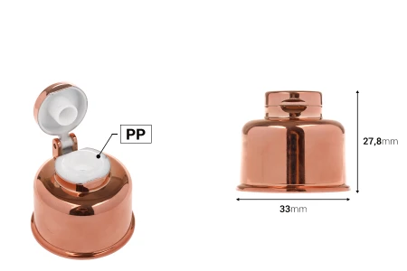 Plastični flip top zatvarač PP28 sa aluminijumskom presvlakom u bronzanoj boji-dimenzije_slike