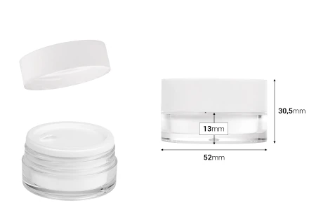 Akrilna kutijica od 25mL u beloj boji, sa zaptivkom i plastičnim međupoklopcem-dimenzije_slike