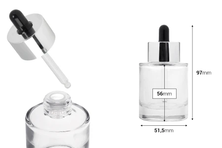 Providna staklena bočica od 50 mL sa pipetom i drenažnim elementom-dimenzije_slike