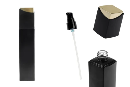 Luksuzna staklena bočica od 100 mL u mat crnoj boji sa pumpicom za kremu i posebnim zatvaračem-slika_proizvoda