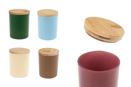 Staklena teglica od 200 mL sa bambus poklopcem sa gumom u raznim mat bojama-slika_proizvoda