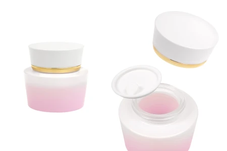 Luksuzna staklena teglica 50mL ljubičasto bele boje za kreme sa akrilnim zatvaračem i plastičnim međupoklopcem-slika_proizvoda