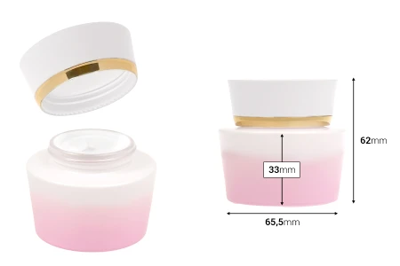 Luksuzna staklena teglica 50mL ljubičasto bele boje za kreme sa akrilnim zatvaračem i plastičnim međupoklopcem-dimenzije_slike