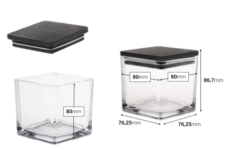 Staklena ukrasna četvrtasta tegla 320 ml 80x80x80 mm sa drvenim zatvaračem za sveće-dimenzije_slike