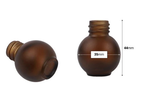 Peskirana okrugla braon staklena bočica 10mL, PP18 - bez zatvarača-dimenzije_slike