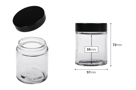 Staklena tegla 100mL sa plastičnim crnim zatvaračem sa unutrašnjom zaptivkom-dimenzije_slike