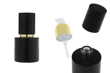 Mat crna staklena bočica od 30 mL sa zlatnom pumpicom za kreme i mat crnim poklopcem-slika_proizvoda