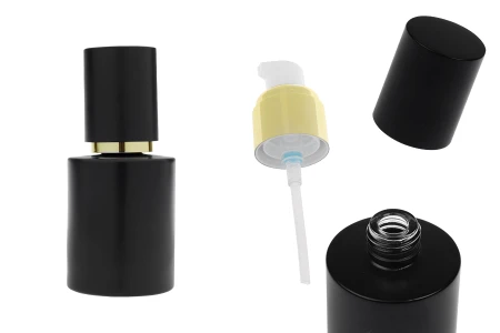 Mat crna staklena bočica od 50 mL sa zlatnom pumpicom za kreme i mat crnim poklopcem-slika_proizvoda