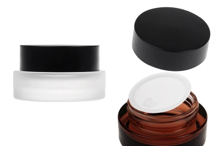 Staklena teglica od 30 mL sa crnim mat zatvaračem (sa unutrašnjom zaptivkom) i plastičnim međupoklopcem-slika_proizvoda