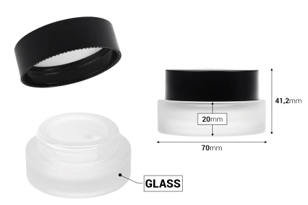 Staklena teglica od 30 mL sa crnim mat zatvaračem (sa unutrašnjom zaptivkom) i plastičnim međupoklopcem-dimenzije_slike
