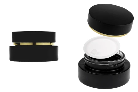 Staklena crna mat teglica od 30 mL sa crnim mat zatvaračem (sa unutrašnjom zaptivkom) i plastičnim međupoklopcem-slika_proizvoda