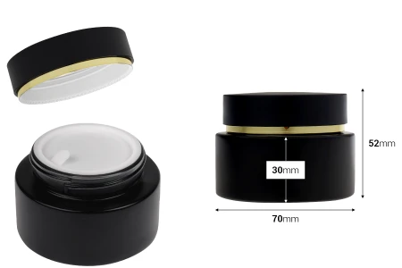 Staklena crna mat teglica od 50 mL sa crnim mat zatvaračem (sa unutrašnjom zaptivkom) i plastičnim međupoklopcem-dimenzije_slike