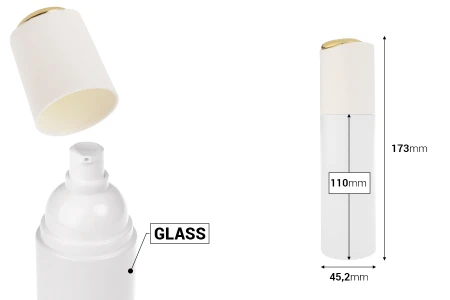 Luksuzna bočica 100mL u mat beloj boji sa pumpicom za kreme i poklopcem sa zlatnim detaljem-dimenzije_slike