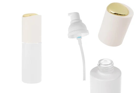 Luksuzna bočica 40mL u mat beloj boji sa pumpicom za kreme i poklopcem sa zlatnim detaljem-slika_proizvoda