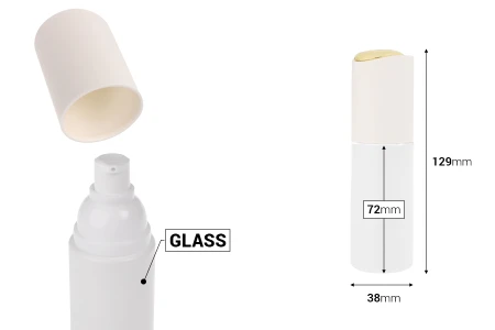 Luksuzna bočica 40mL u mat beloj boji sa pumpicom za kreme i poklopcem sa zlatnim detaljem-dimenzije_slike