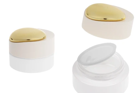 Luksuzna teglica 30 mL u mat beloj boji sa zatvaračem sa zlatnim detaljima (sa unutrašnjom zaptivkom) i plastičnim međupoklopcem-slika_proizvoda