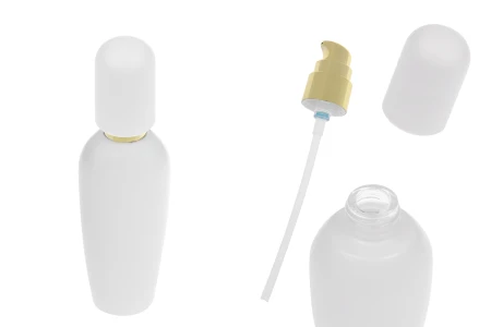 Luksuzna bočica 100mL u mat beloj boji sa zlatnom pumpicom za kreme i mat belim poklopcem-slika_proizvoda