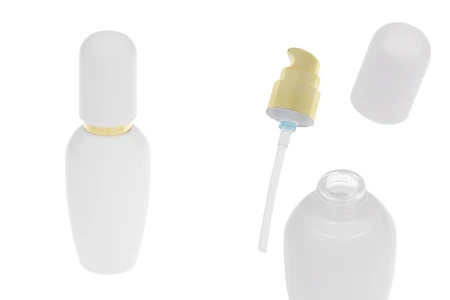 Luksuzna bočica 40mL u mat beloj boji sa zlatnom pumpicom za kreme i mat belim poklopcem-slika_proizvoda