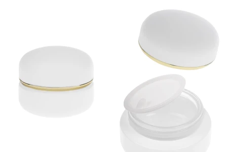 Teglica 30 mL u mat beloj boji sa zatvaračem sa zlatnom linijom (sa unutrašnjom zaptivkom) i plastičnim međupoklopcem-slika_proizvoda