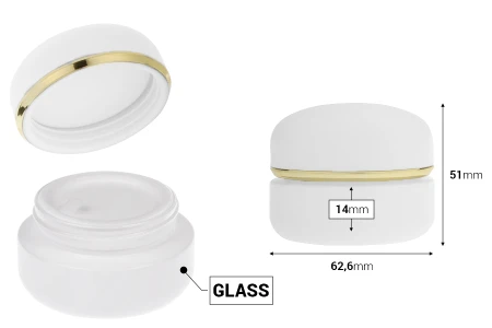 Teglica 30 mL u mat beloj boji sa zatvaračem sa zlatnom linijom (sa unutrašnjom zaptivkom) i plastičnim međupoklopcem-dimenzije_slike