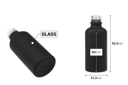 Staklena bočica od 50 mL za etarska ulja sa PP18 grlom u različitim bojama, gumirana-dimenzije_slike