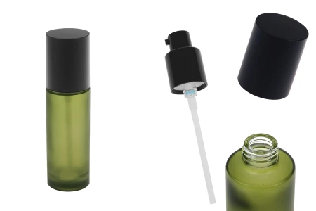 Staklena zelena mat bočica 50mL sa pumpicom za kreme i mat crnim poklopcem-slika_proizvoda