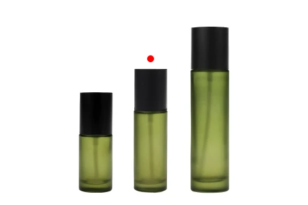 Staklena zelena mat bočica 50mL sa pumpicom za kreme i mat crnim poklopcem-grupa_slika