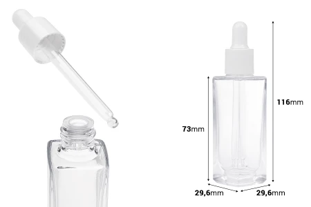 Providna staklena bočica od 30 mL sa plastičnom pipetom i drenažnim elementom-dimenzije_slike