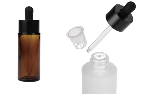 Staklena bočica od 50mL sa crnom mat pipetom i drenažnim elementom-slika_proizvoda