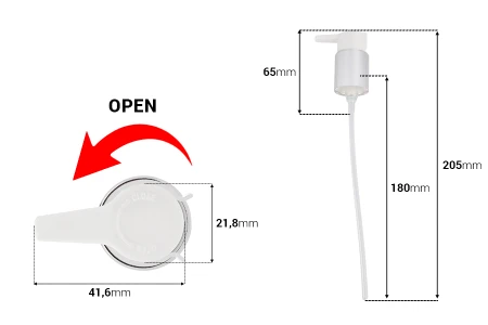 Plastična bela pumpica za kreme PP24/410 sa spoljnom oprugom i open-close sistemom-dimenzije_slike