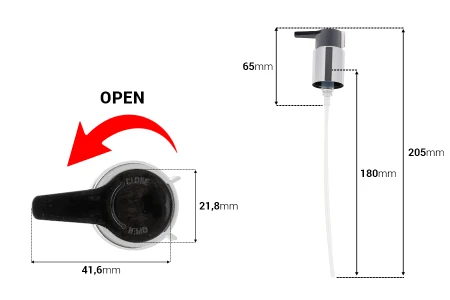 Plastična crna pumpica za kreme PP24/410 sa spoljnom oprugom i open-close sistemom-dimenzije_slike