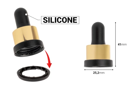 Set crnih plastičnih (sigurnosnih) prstenova sa zlatnim aluminijumskim premazom i crnom silikonskom cuclom za kapaljke i grliće flašice PP18 - 100 kom.-dimenzije_slike